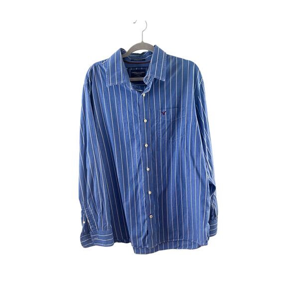 American Eagle Vintage Fit Blue Stripe Button Down Shirt XXL - Picture 1 of 5